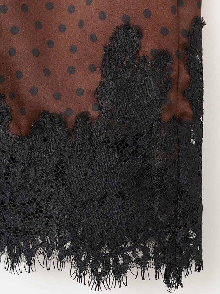 Mango Brown Lace Trim Polka Dot Mini Skirt - Image 2 of 2 Mango Brown Lace Trim Polka Dot Mini Skirt - Image 2 of 2