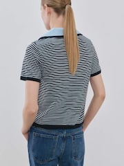 Mango Blue Stripe Short Sleeve Polo Jumper - Image 2 of 6