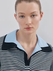 Mango Blue Stripe Short Sleeve Polo Jumper - Image 3 of 6