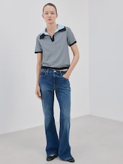 Mango Blue Stripe Short Sleeve Polo Jumper - Image 4 of 6