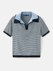 Mango Blue Stripe Short Sleeve Polo Jumper - Image 5 of 6