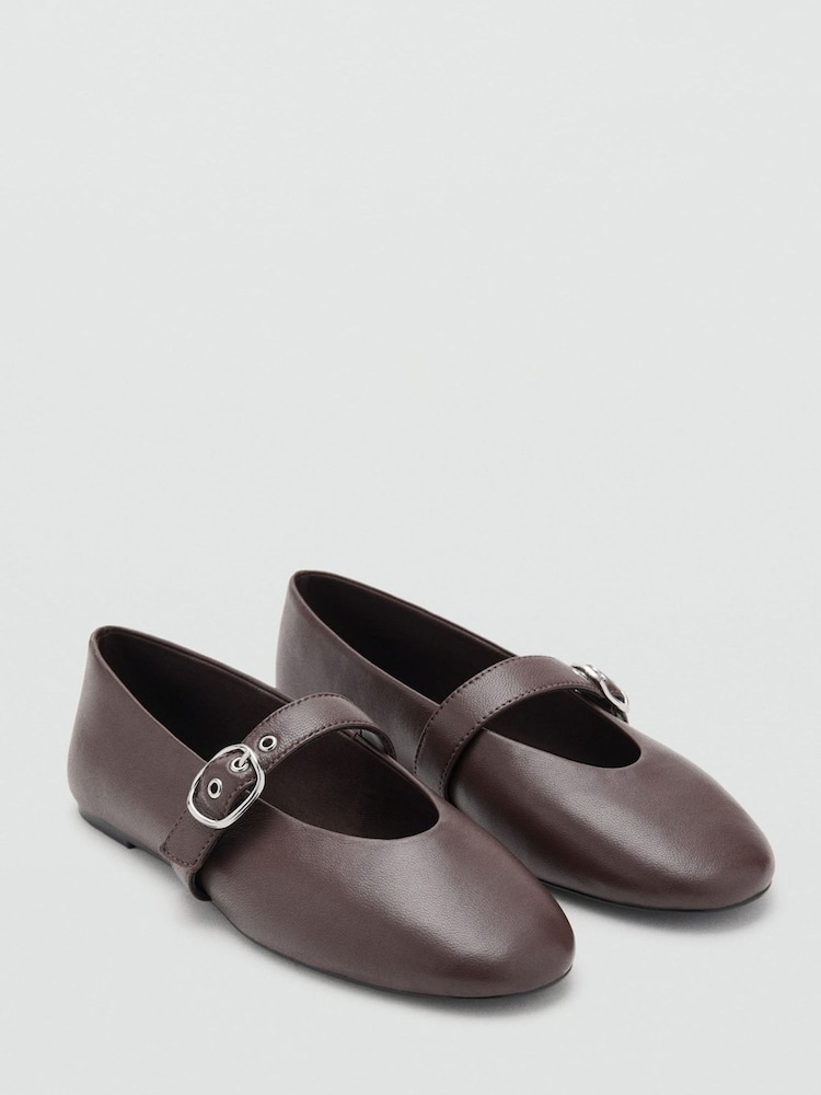 Mango Brown Buckle Ballet Pumps - Image 1 of 3