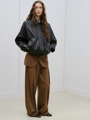 Mango Brown Stripe Stitch Suit Trousers - Image 1 of 5