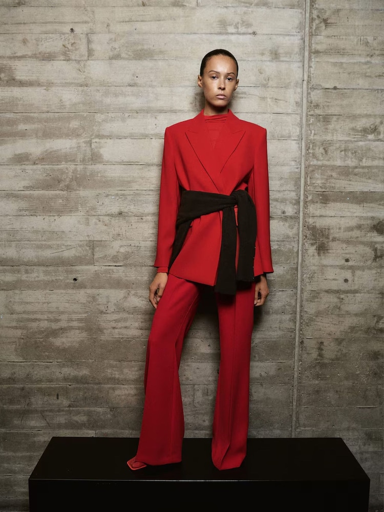 Mango Red Flare Dress Pants Mango Pintuck Tailored Flare Pants In Red ASOS