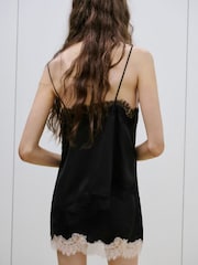 Mango Black Satin Lace Trim Asymmetric Cami Top - Image 3 of 7
