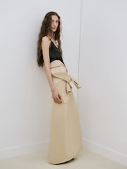 Mango Black Satin Lace Trim Asymmetric Cami Top - Image 4 of 7