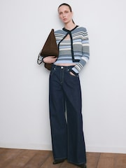 Mango Blue Long Sleeve Striped Knit Cardigan - Image 1 of 4