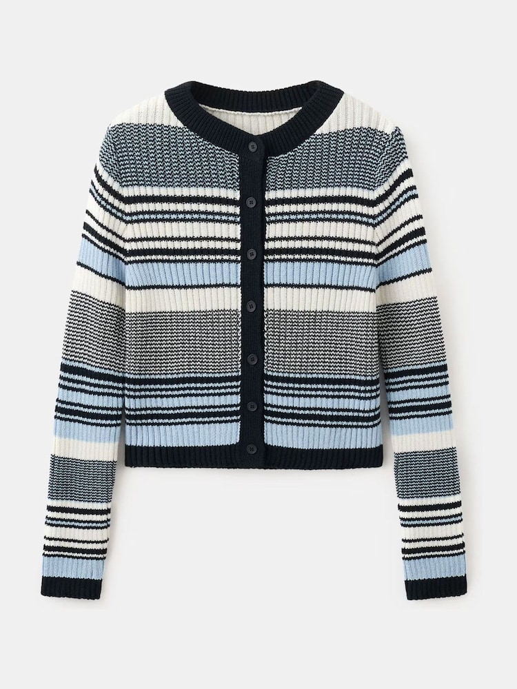 Mango Blue Long Sleeve Striped Knit Cardigan - Image 2 of 4