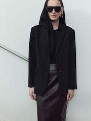 Mango Black Straight Blazer with Flap Pockets - Image 1 of 6