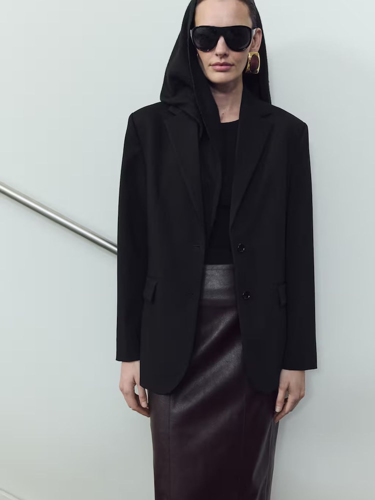 Mango Black Straight Blazer with Flap Pockets - Image 1 of 6