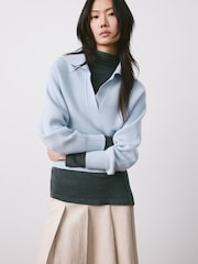 Mango Blue Polo Collar Long Sleeve Jumper - Image 1 of 5