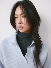 Mango Blue Polo Collar Long Sleeve Jumper - Image 5 of 5