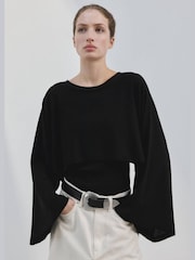 Mango Black Long Sleeve Cape Top - Image 1 of 6