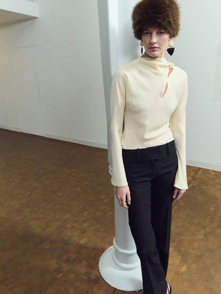 Mango Cream Draped Long Sleeve Top - Image 2 of 6