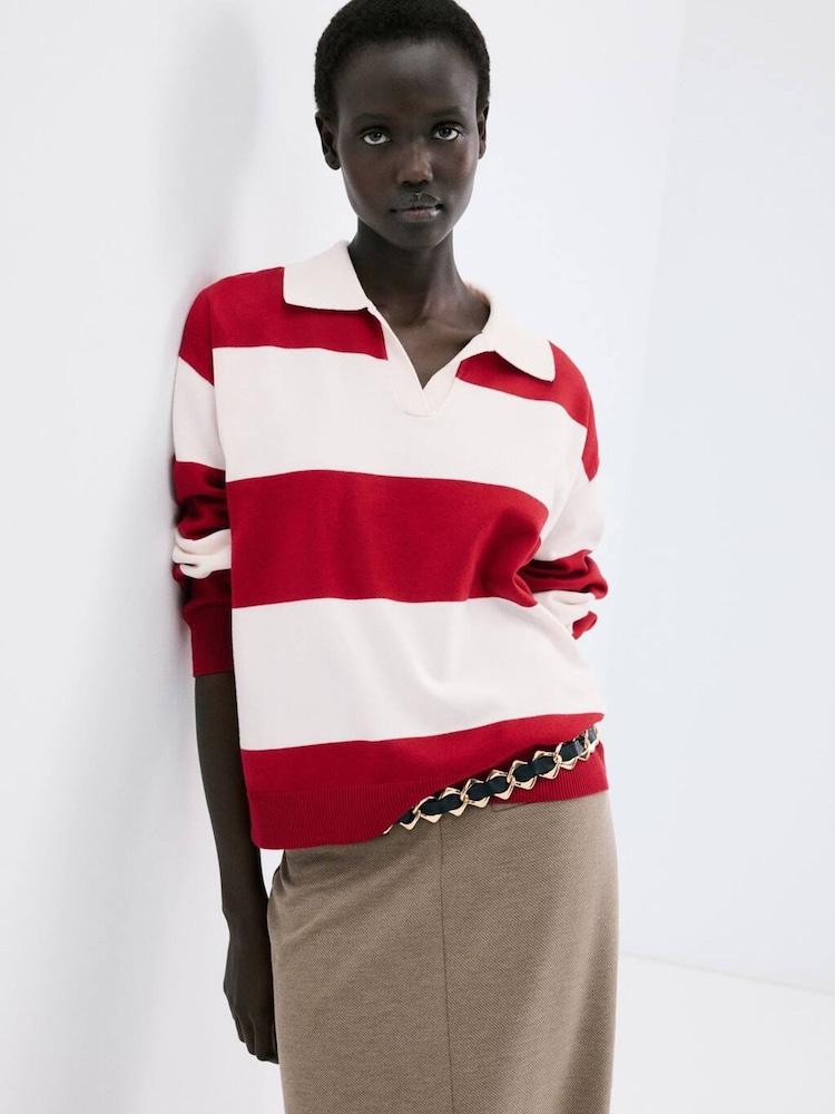 Mango Red Long Sleeve Stripe Jumper - Image 2 of 5 Mango Red Long Sleeve Stripe Jumper - Image 2 of 5