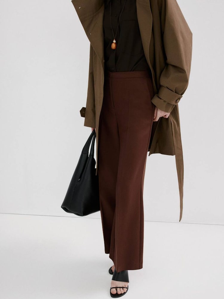 Mango Brown Pleat Front Suit Trousers - Image 1 of 6