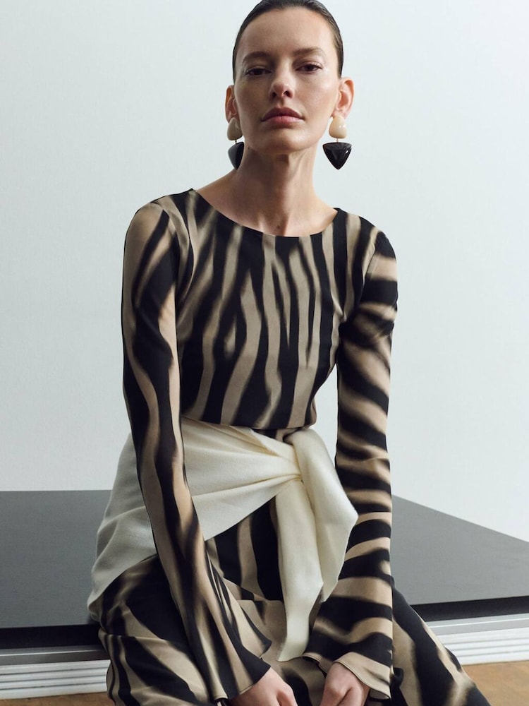 Mango Black Zebra Print Long Sleeve Maxi Dress - Image 2 of 6