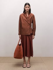 Mango Orange Tie Waist Long Sleeve Shirt - Image 1 of 7