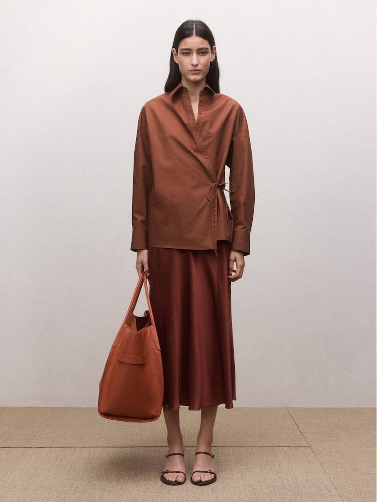 Mango Orange Tie Waist Long Sleeve Shirt - Image 1 of 7