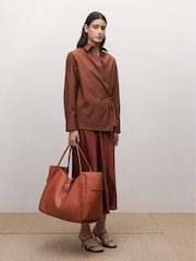 Mango Orange Tie Waist Long Sleeve Shirt - Image 4 of 7