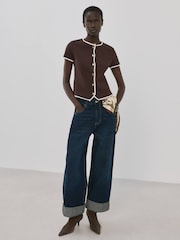 Mango Brown Short Sleeve Contrast Cardigan - Image 1 of 6