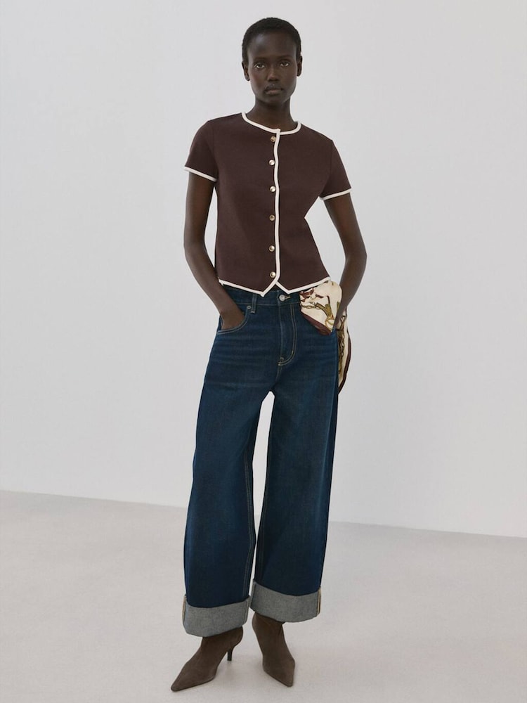 Mango Brown Short Sleeve Contrast Cardigan - Image 1 of 6