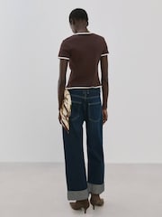 Mango Brown Short Sleeve Contrast Cardigan - Image 2 of 6