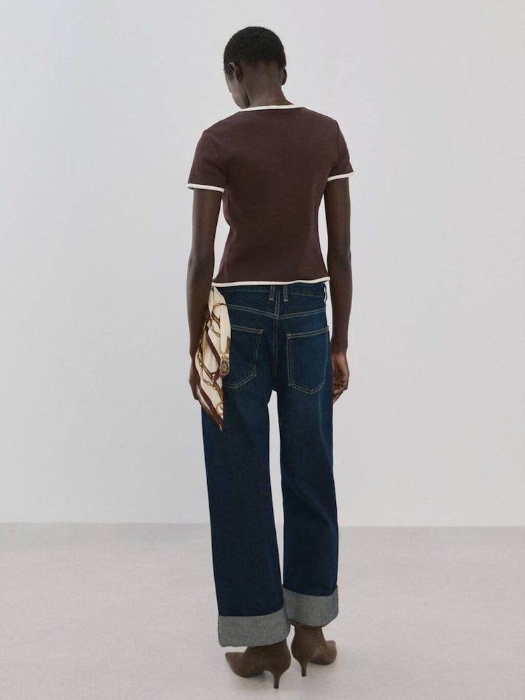 Mango Brown Short Sleeve Contrast Cardigan - Image 2 of 6