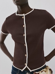 Mango Brown Short Sleeve Contrast Cardigan - Image 4 of 6