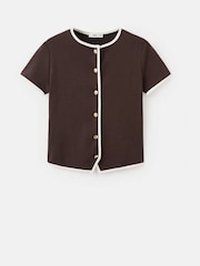 Mango Brown Short Sleeve Contrast Cardigan - Image 5 of 6