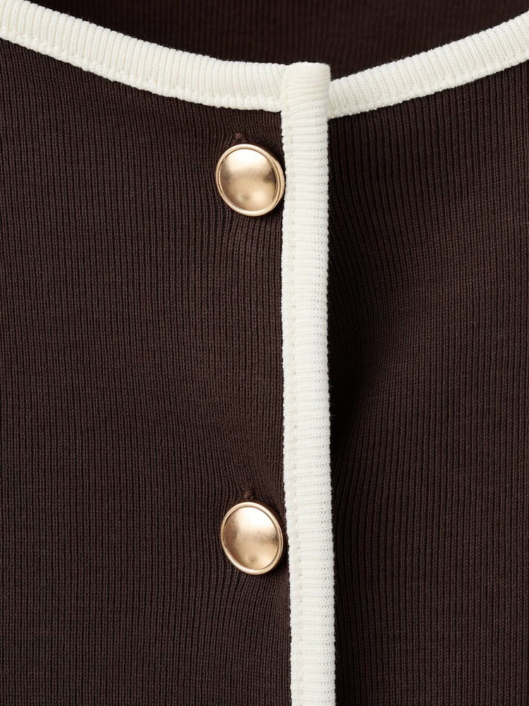 Mango Brown Short Sleeve Contrast Cardigan - Image 6 of 6