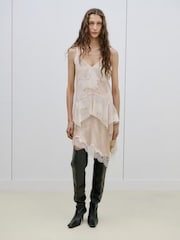 Mango Cream Sheer Lace Thin Strap Camisole - Image 1 of 5