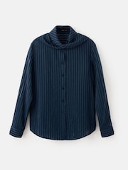 Mango Blue Tie Neck Stripe Long Sleeve Shirt - Image 1 of 2