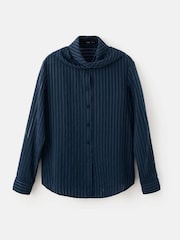 Mango Blue Tie Neck Stripe Long Sleeve Shirt - Image 5 of 6