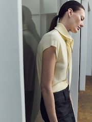 Mango Yellow Tie Neck Sleeveless Jumper - Image 3 of 6