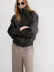 Mango Brown Elastic Waist Stripe Wide Leg Trousers - Image 3 of 5