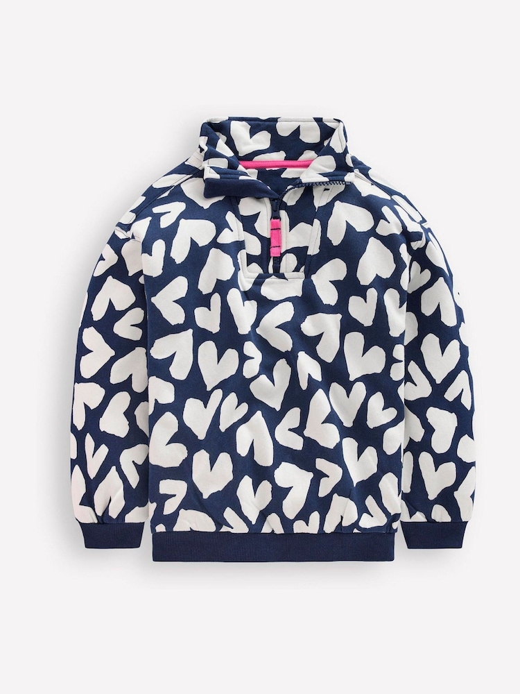 Boden Blue Hearts Half-Zip Sweatshirt - Image 1 of 3