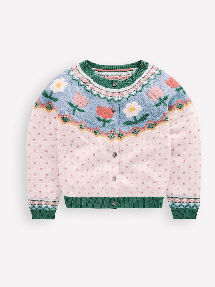 Boden Cream Edie Flower Fair Isle Cardigan - Image 2 of 4