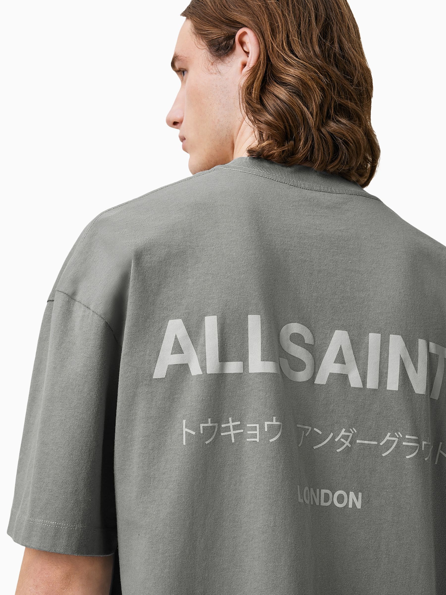 Buy AllSaints Grey Underground Oversized Cotton Crew Neck T-Shirt