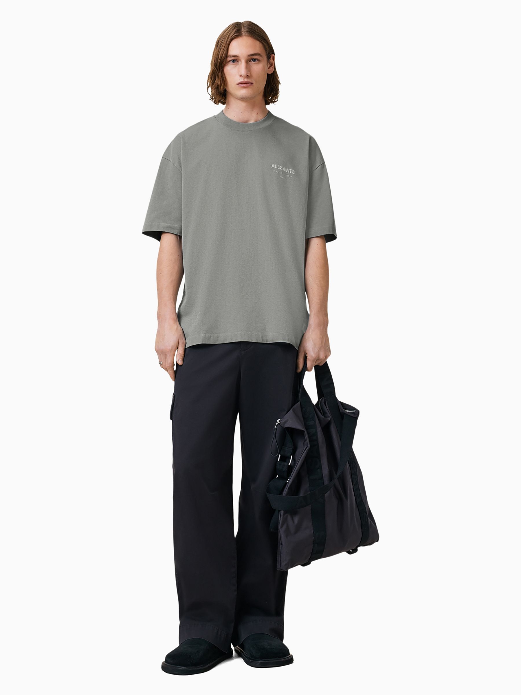 Buy AllSaints Grey Underground Oversized Cotton Crew Neck T-Shirt