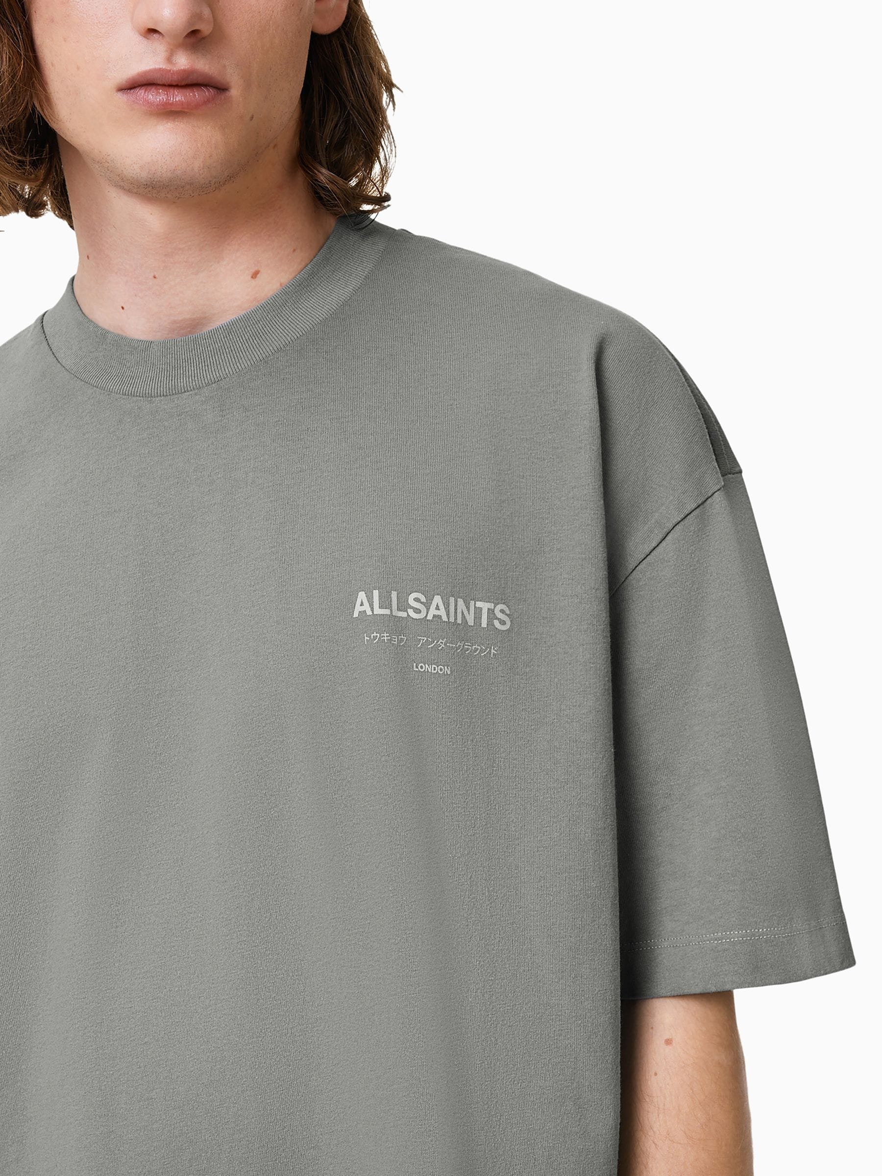 Buy AllSaints Grey Underground Oversized Cotton Crew Neck T-Shirt