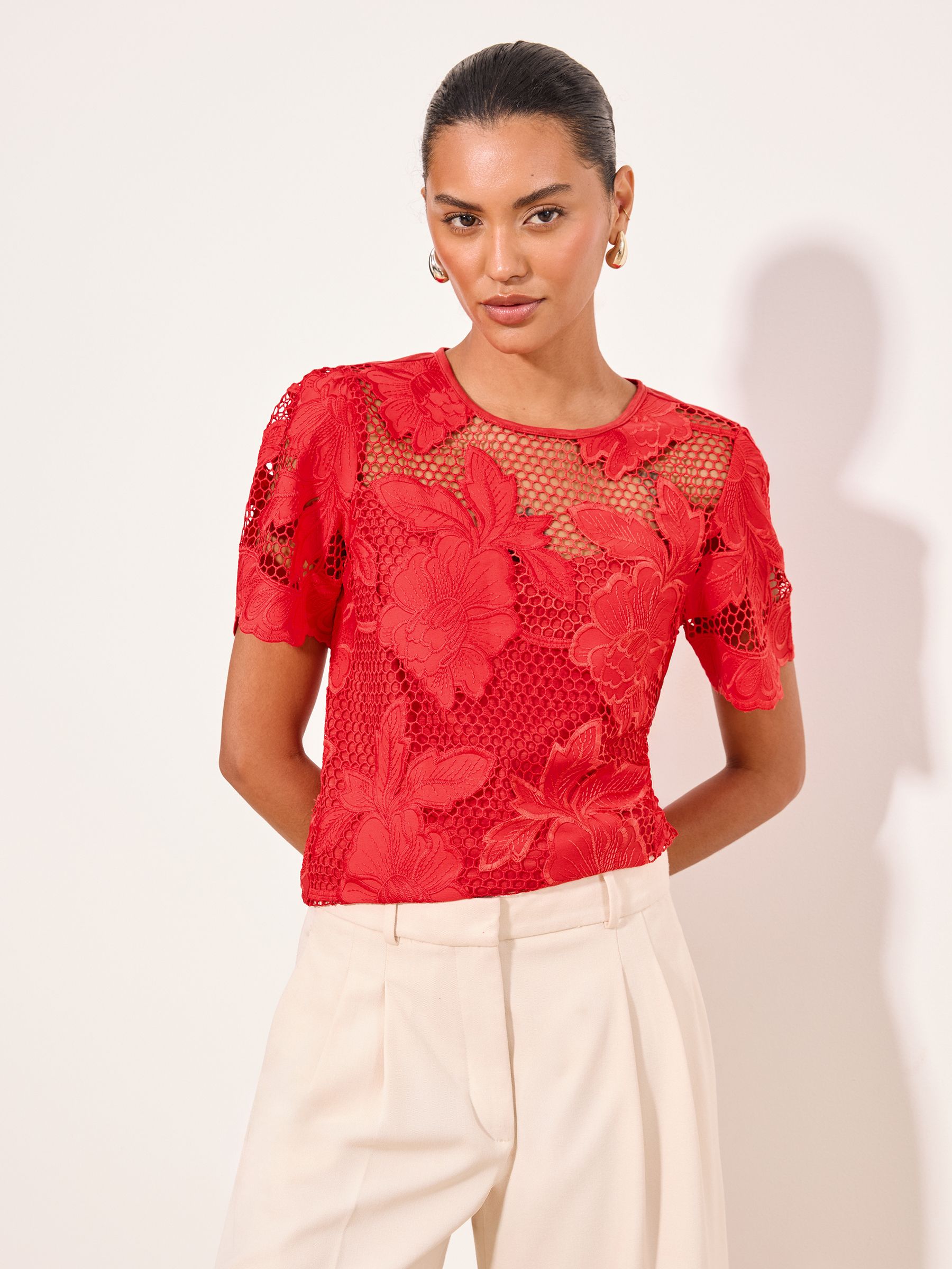 Buy Lipsy Red Floral Crochet T-Shirt from the Next UK online shop