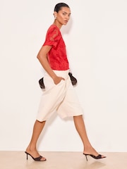Lipsy Red Floral Crochet T-Shirt - Image 3 of 5