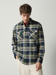 Navy Long Sleeve Check Overshirt - Image 1 of 8