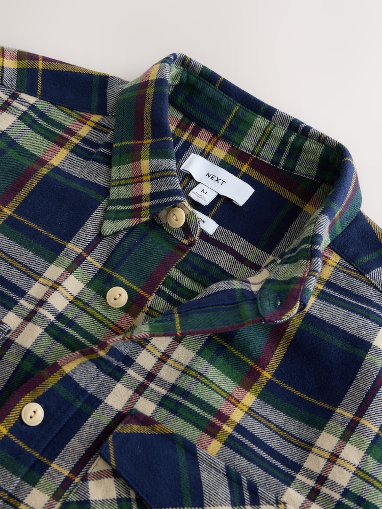 Navy Long Sleeve Check Overshirt - Image 8 of 8 Navy Long Sleeve Check Overshirt - Image 8 of 8