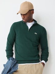 Lacoste Green Regular Fit Zipped High Neck Cotton Sweater - Image 1 of 4