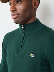 Lacoste Green Regular Fit Zipped High Neck Cotton Sweater - Image 3 of 4