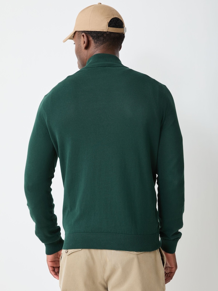 Lacoste Green Regular Fit Zipped High Neck Cotton Sweater - Image 4 of 4