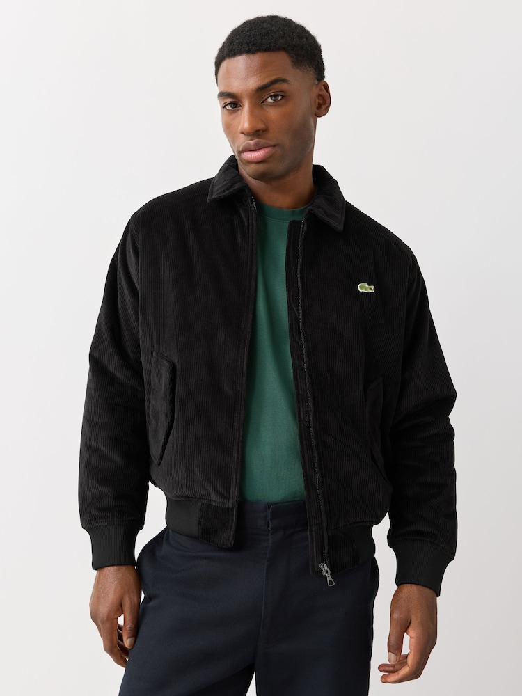 Lacoste Black Padded Corduroy Aviator Jacket - Image 1 of 6