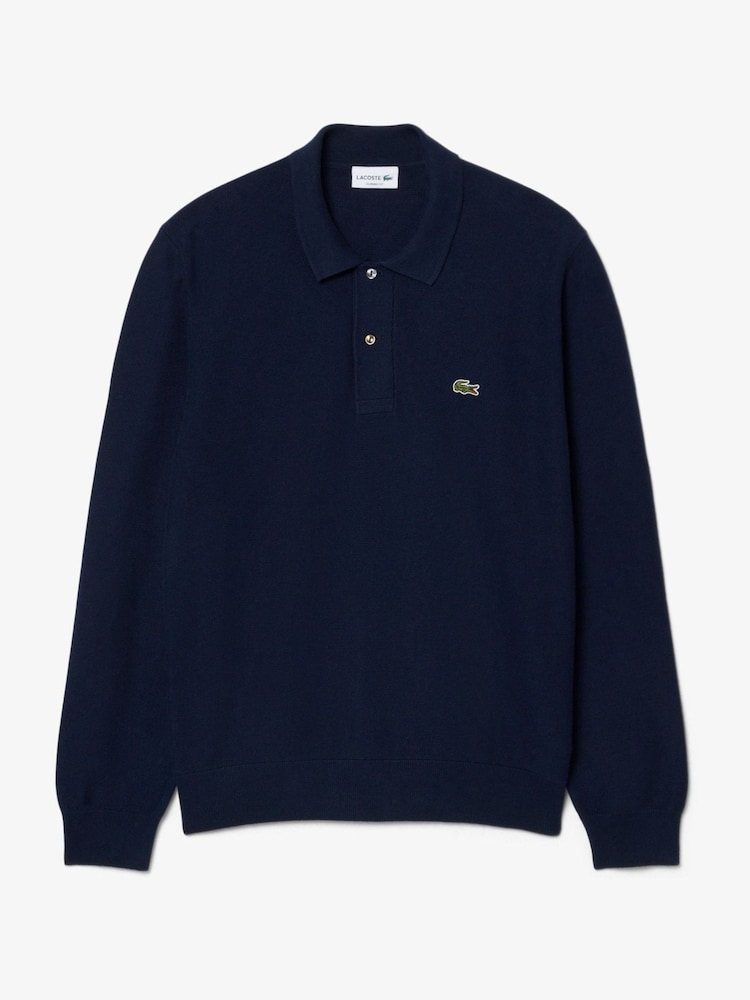 Lacoste Blue Classic Fit Long Sleeved Knitted Polo Shirt - Image 1 of 7 Lacoste Blue Classic Fit Long Sleeved Knitted Polo Shirt - Image 1 of 7